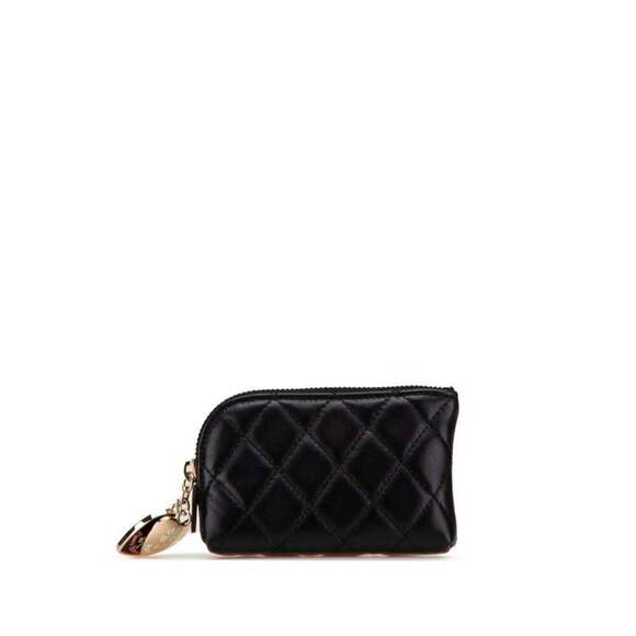CHANEL Handbags - CHANEL Authentic Black Lambskin Leather Logo Wallet